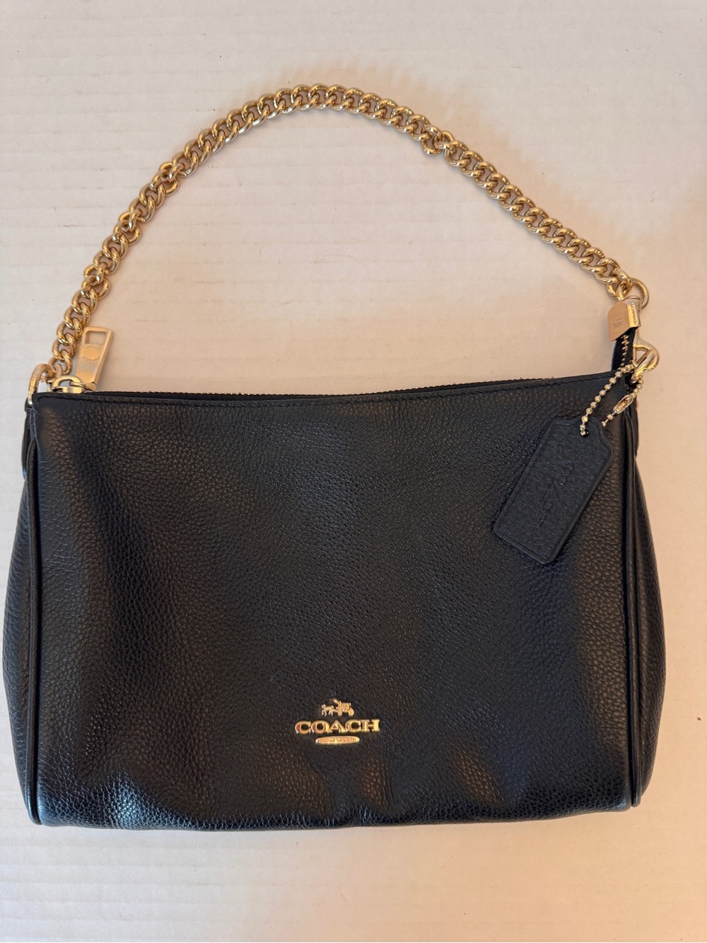Coach Carrie Black Pebbled Leather Cross Body w/gold Chain Handle & Strap F36666